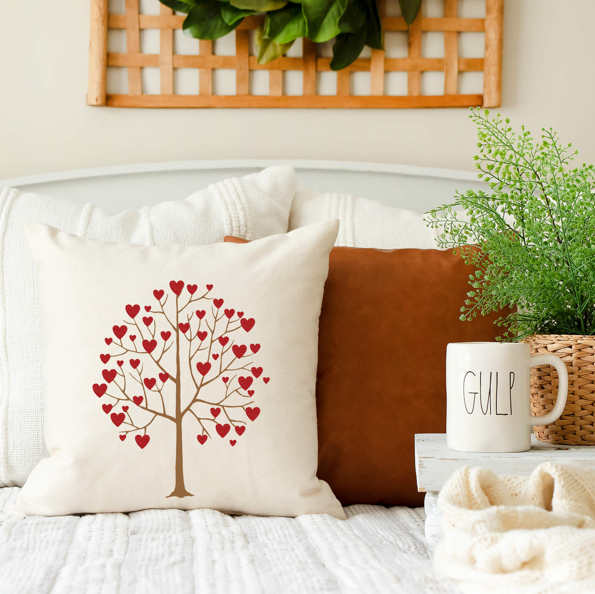 Valentine Tree with Hearts Valentine's Day Pillow Cover 18x18