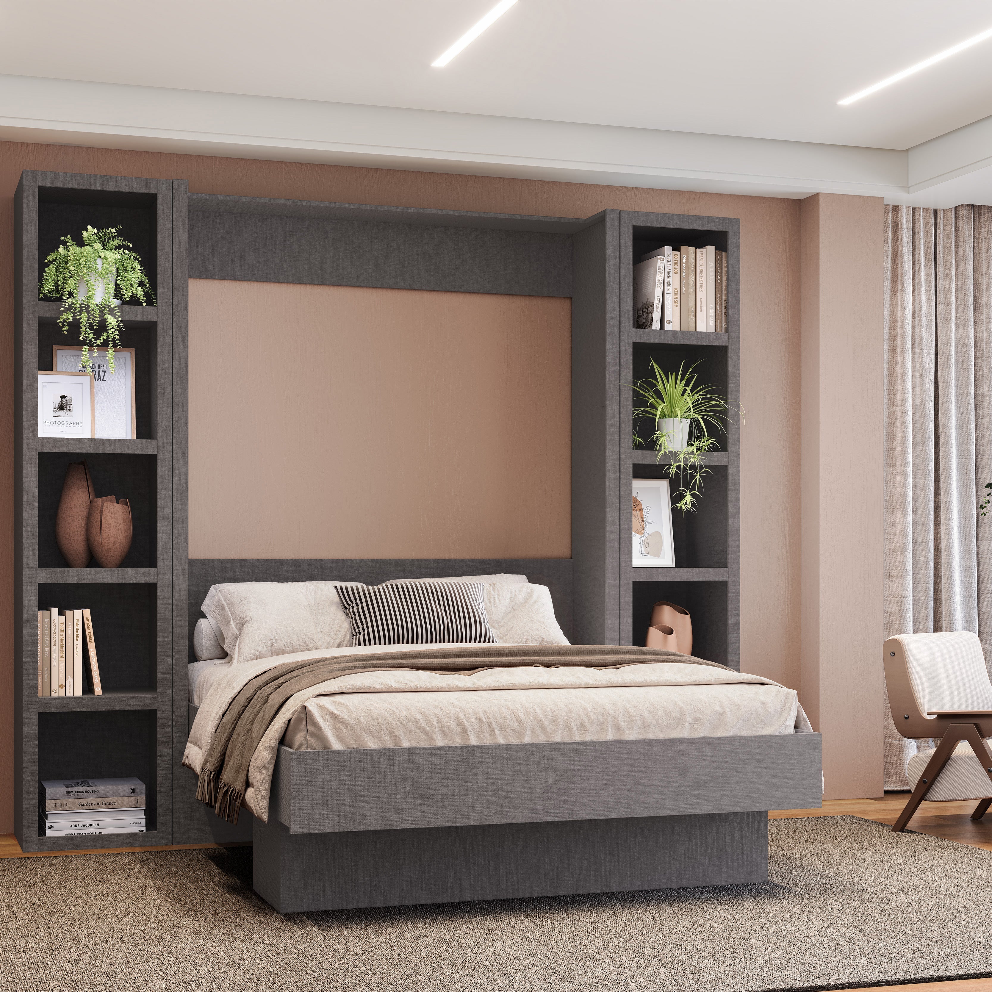 Dark Grey 84-in Tall Wooden Bookcase Shelf