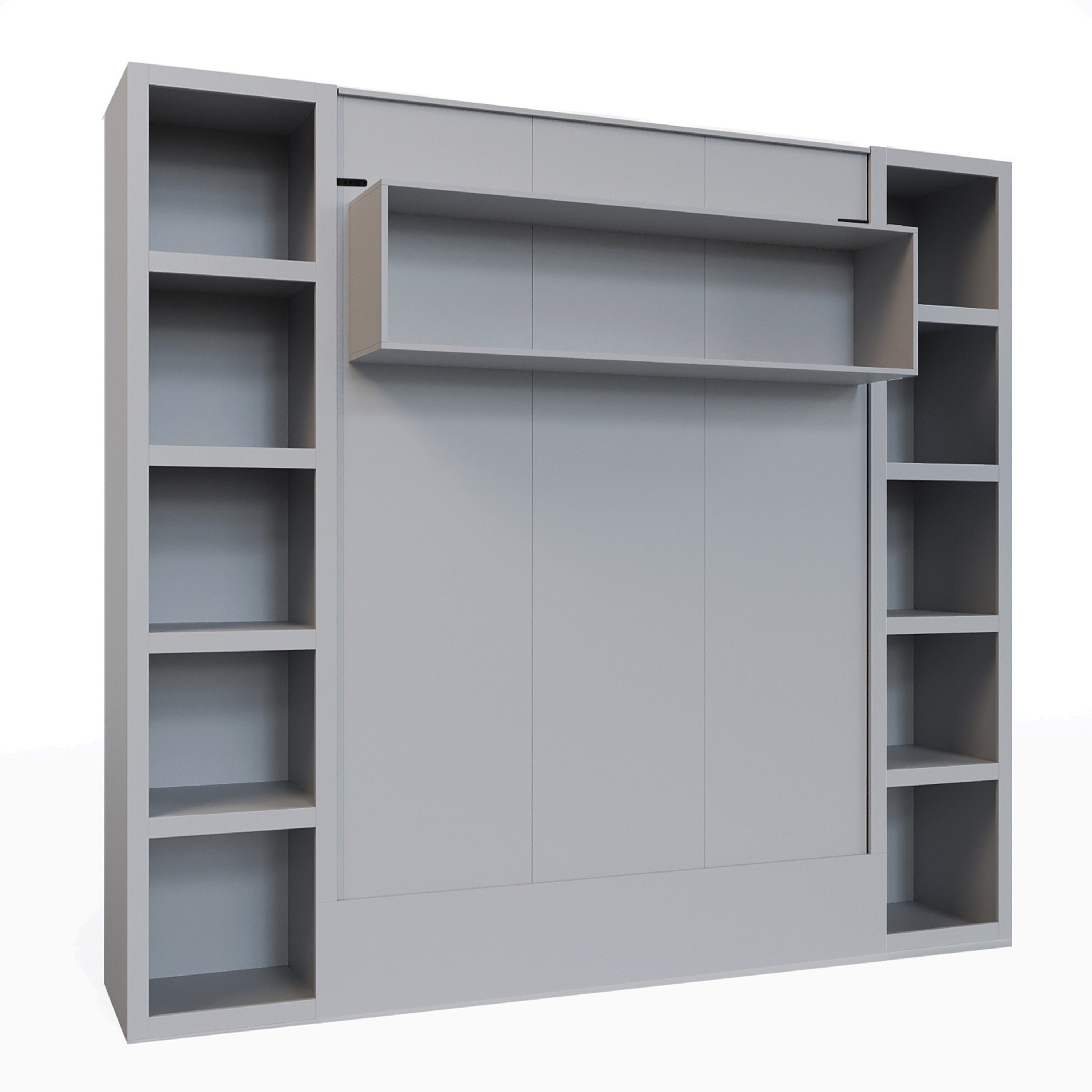 Easy-Lift Queen Murphy Wall Bed in Grey with Two Bookshelves