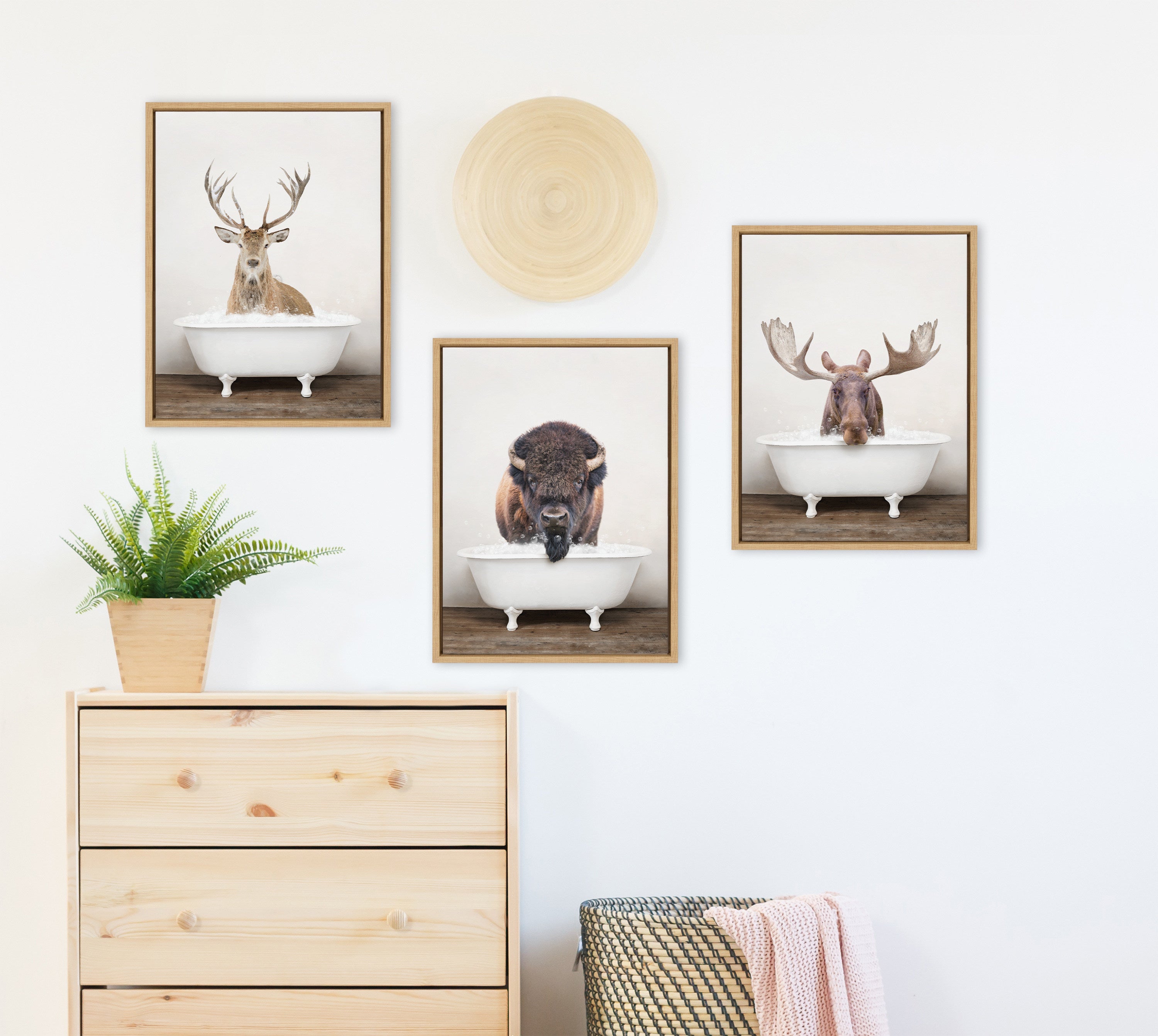 Sylvie Male Deer in Rustic Bath Framed Canvas by Amy Peterson Art Studio