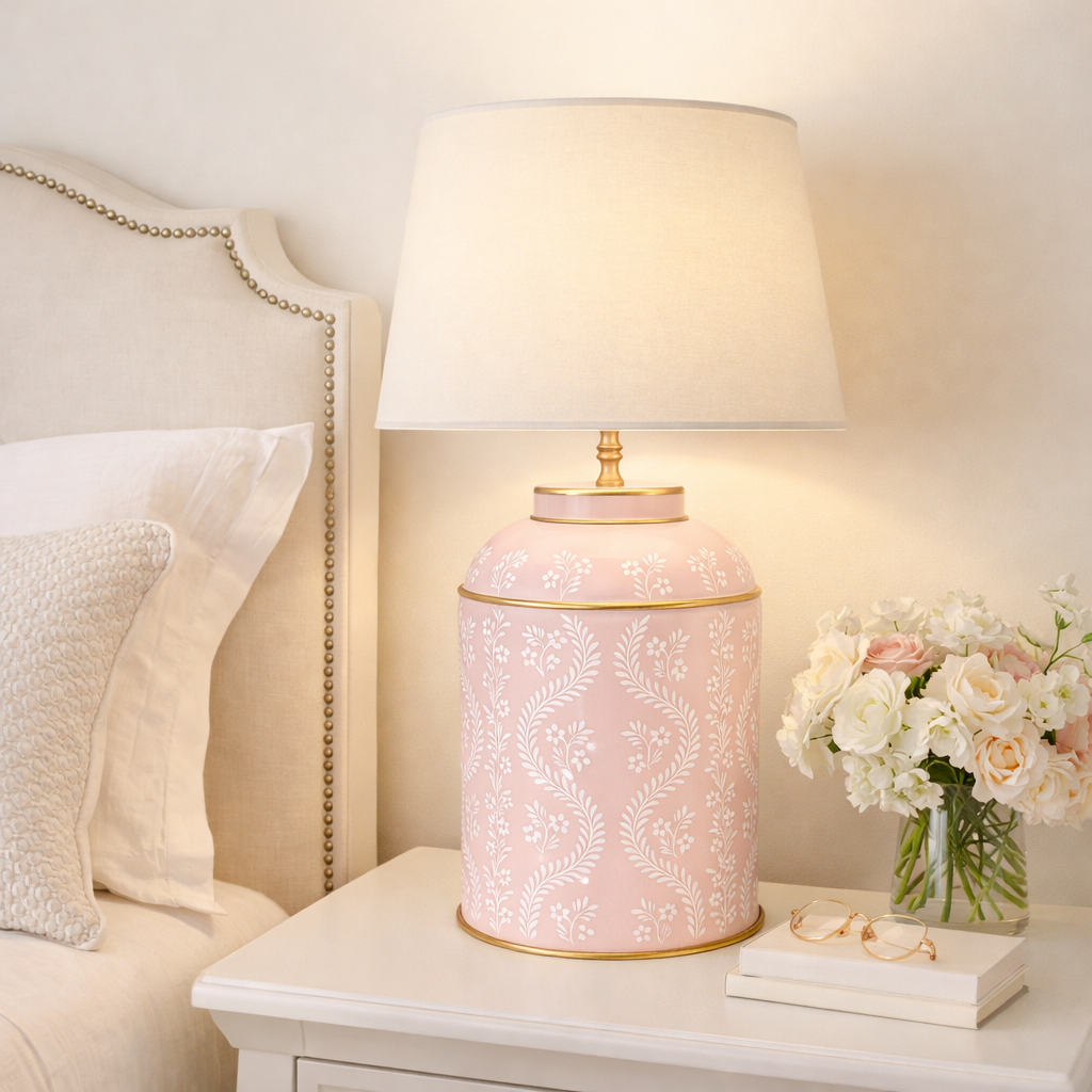 Pink Ikat Trellis Tea Caddy Lamp