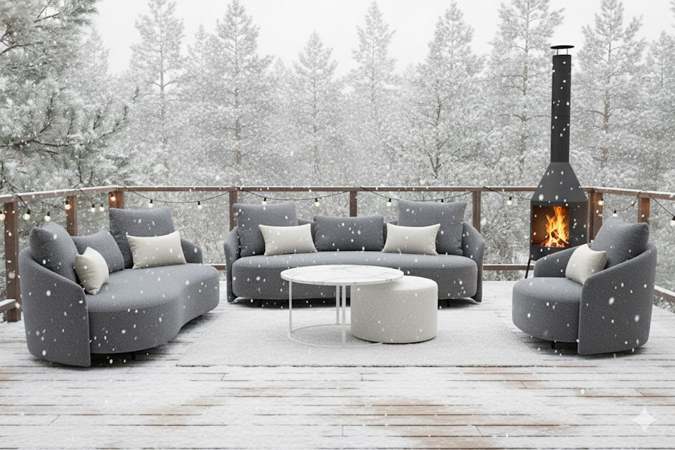 Serene Outdoor Sofa 91" – Bouclé All-Weather Gray Fabric