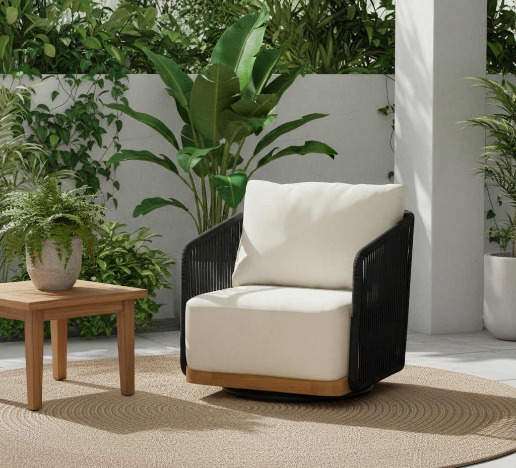 Alpine Teak Wood Modern Swivel Outdoor Arm Chair – Black