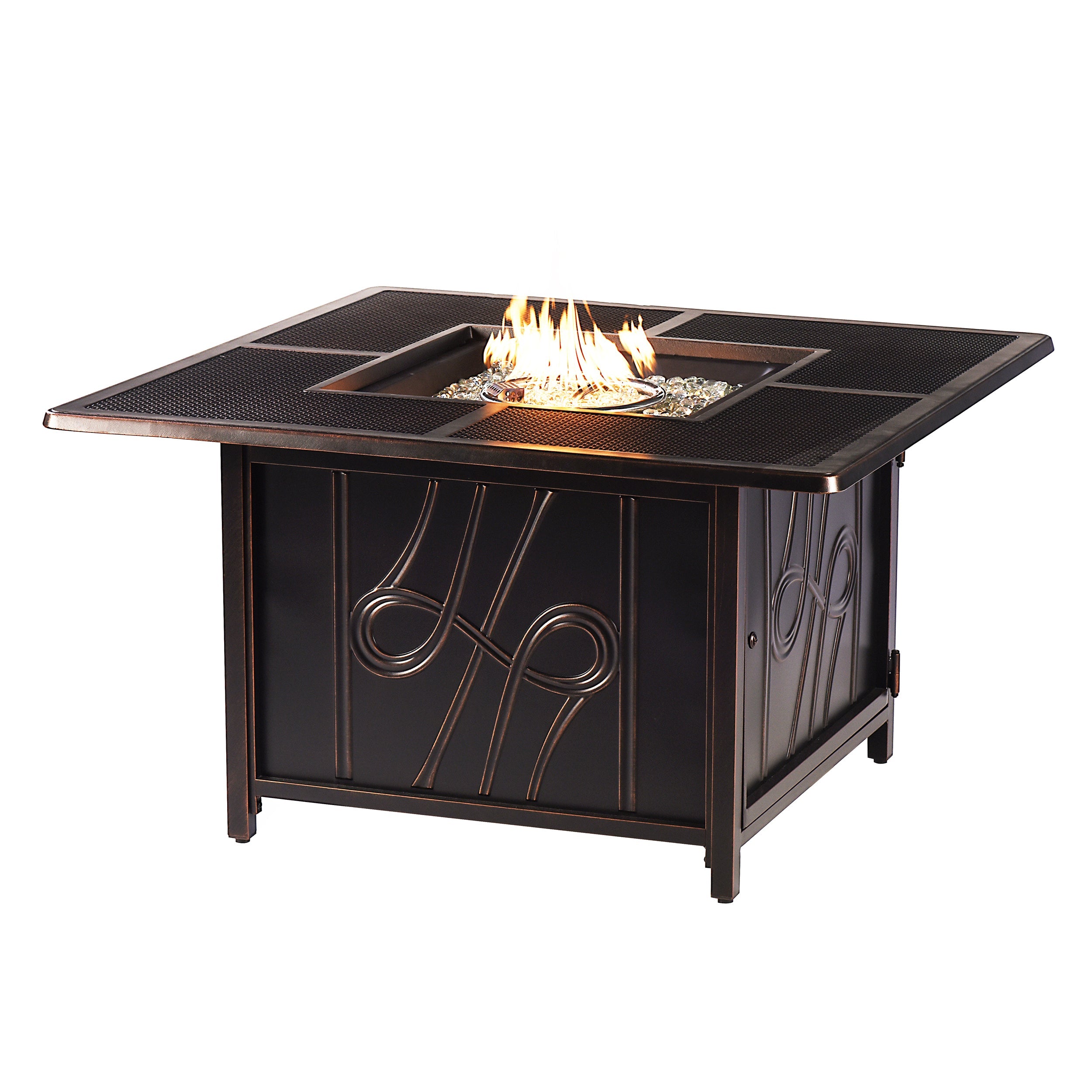 Black Aluminum Fire Table Set with Four Deep Seating Loveseats