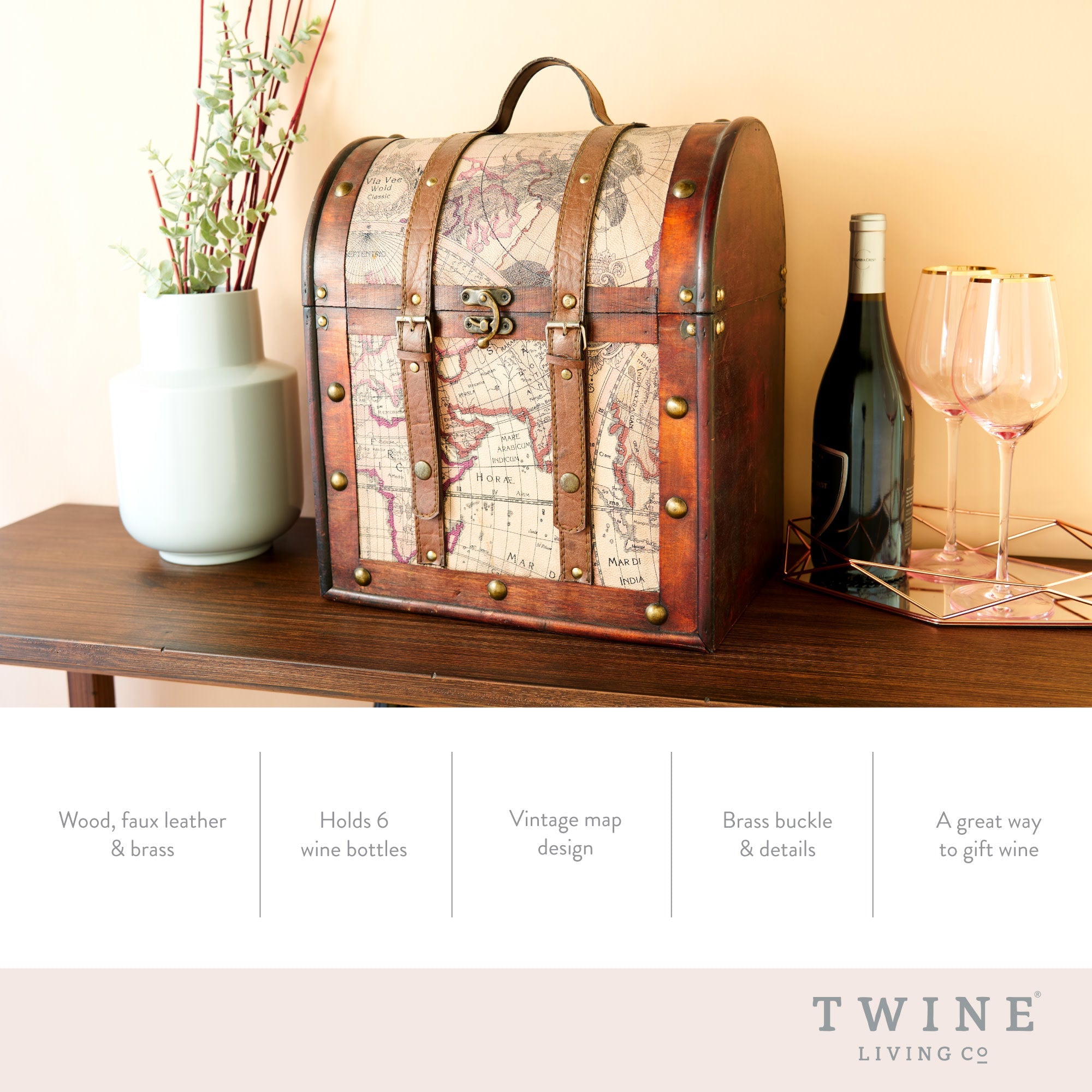 Six Bottle Old World Wooden Wine Box