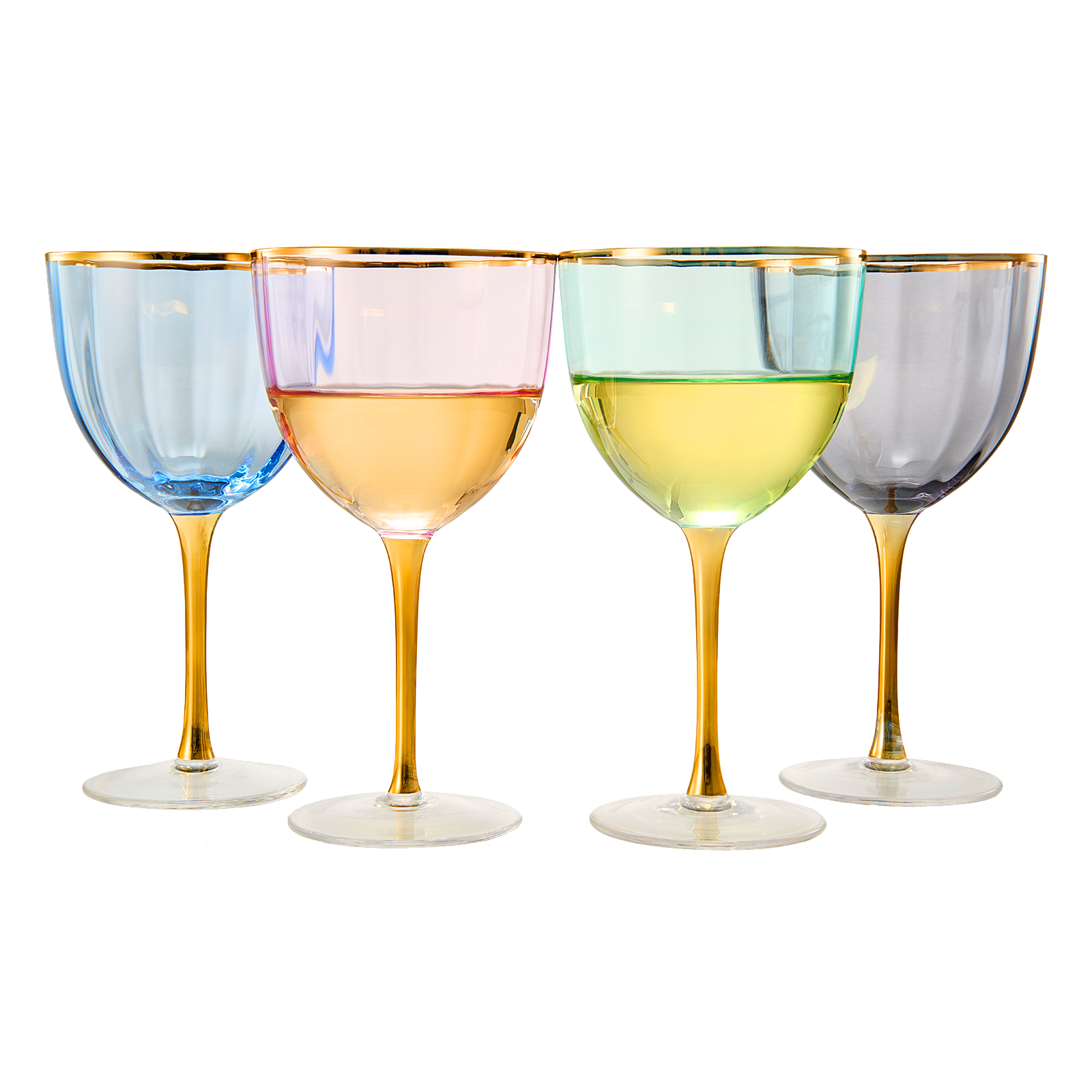 Art Deco Colored Crystal Wine Glass Set Of 4 Large 18OZ Stemmed Glasses Vibrant Vintage Glasses For