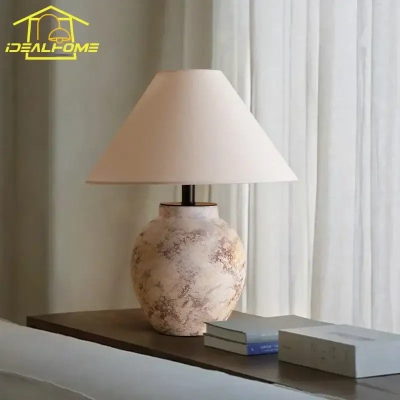 Vintage white & gray ceramic led table lamp bedroom decor