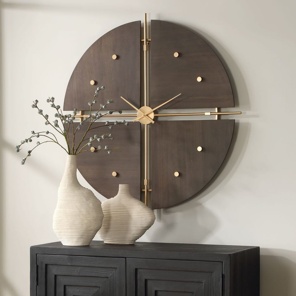 Walnut and Gold Oversized Wall Clock