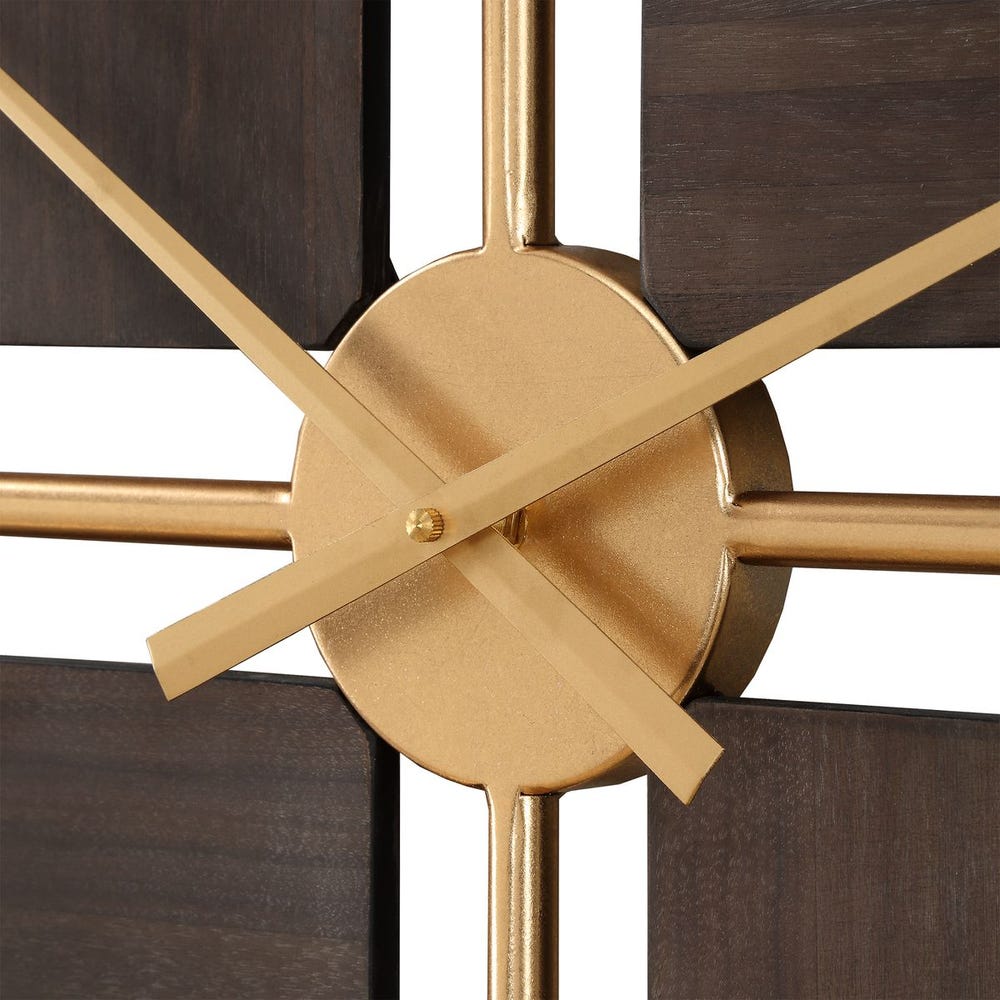 Walnut and Gold Oversized Wall Clock
