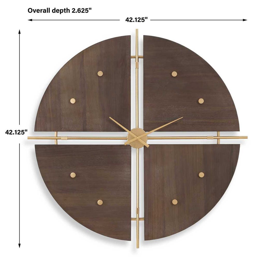 Walnut and Gold Oversized Wall Clock
