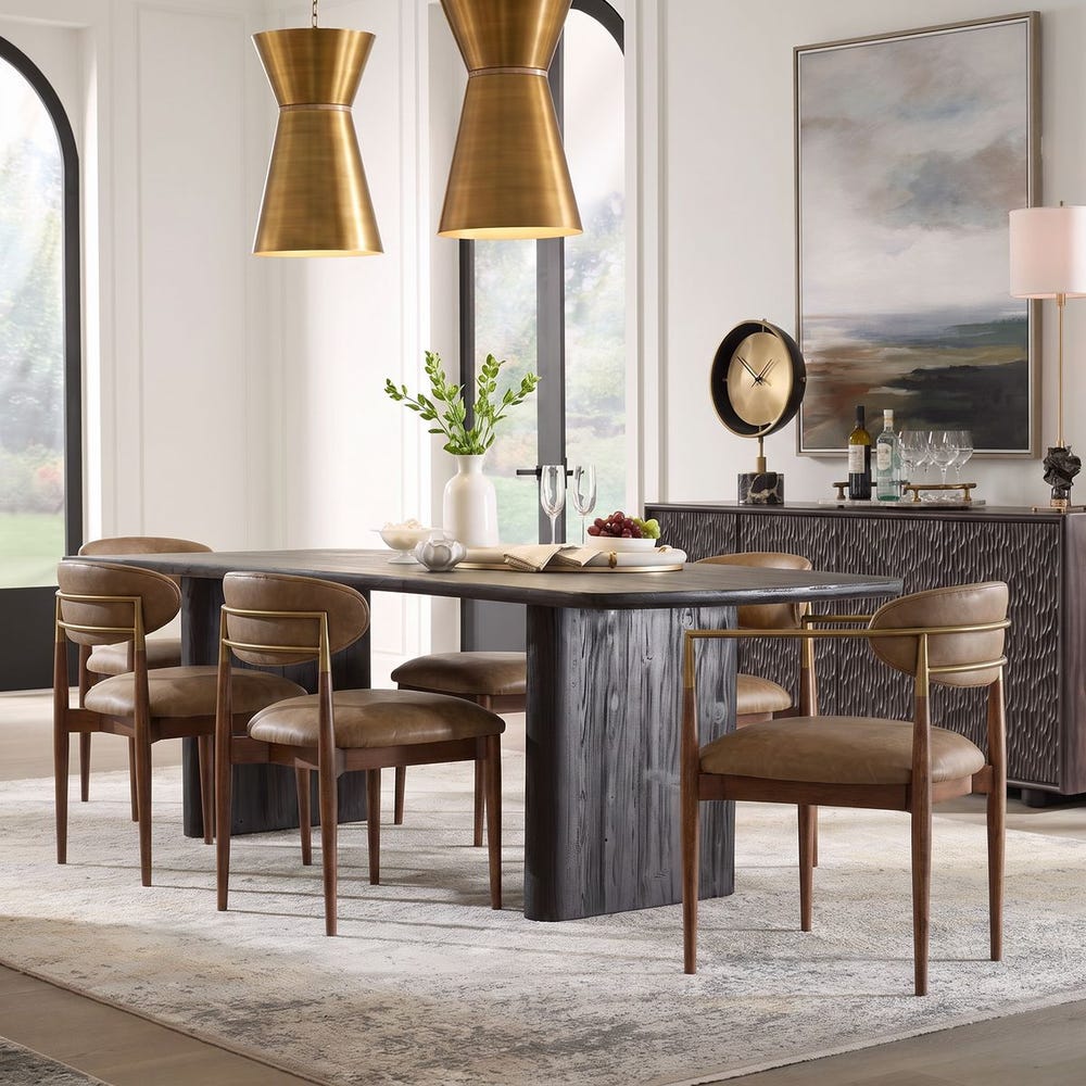 Waverly Camel Faux Leather & Walnut Dining Armchair (Set of 2)
