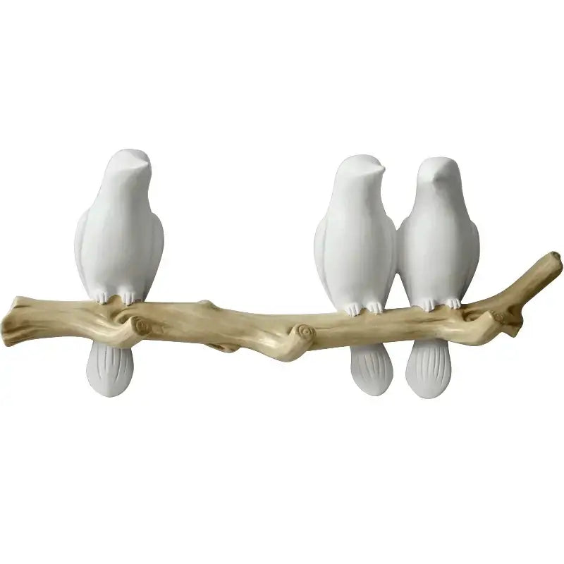 White decorbites bird resin hanger kitchen hook on wood branch