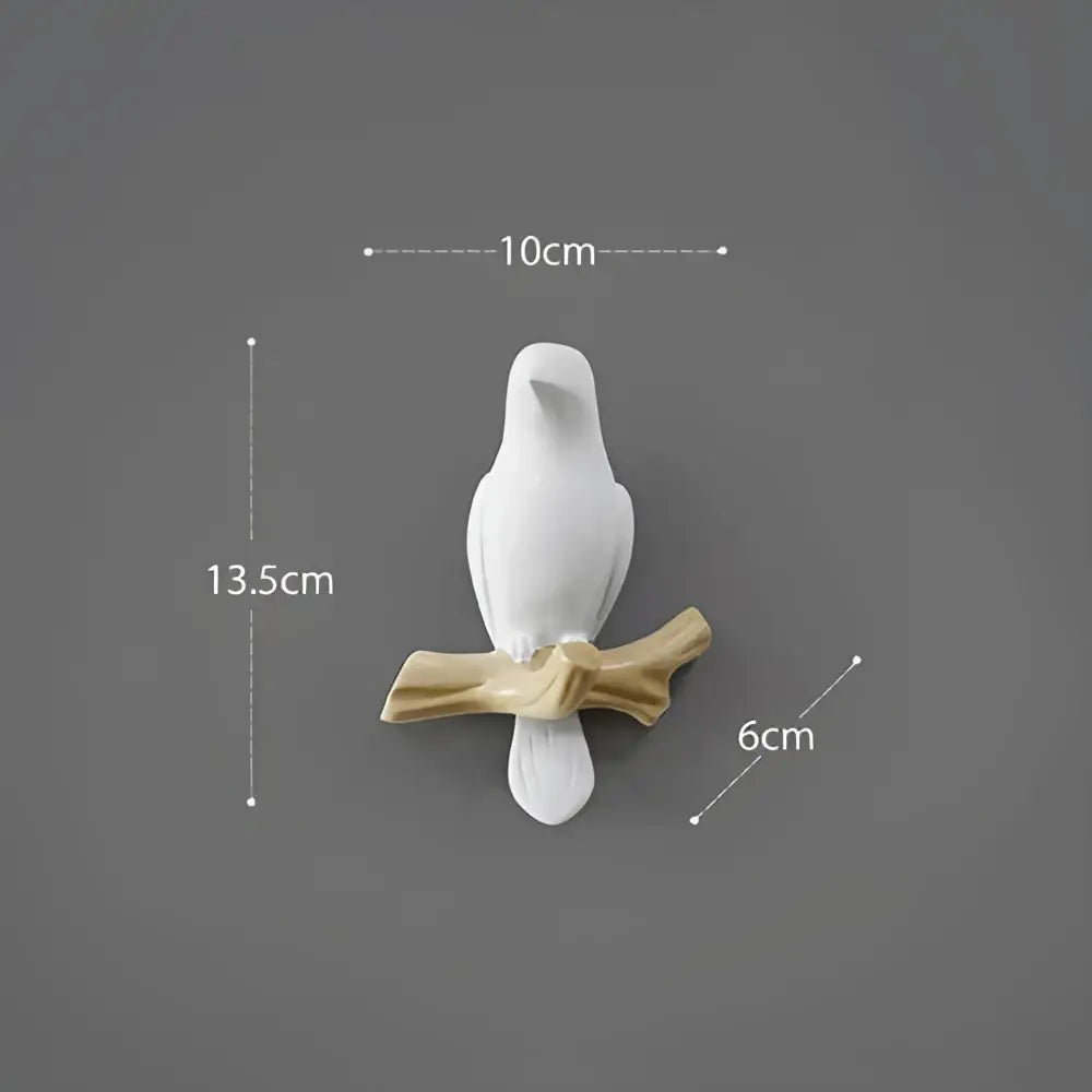 White decorbites bird resin hanger kitchen hook on wood branch