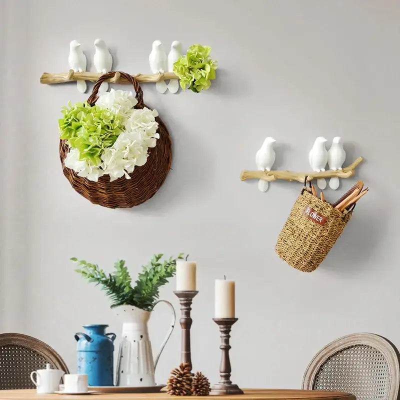 White decorbites bird resin hanger kitchen hook on wood branch