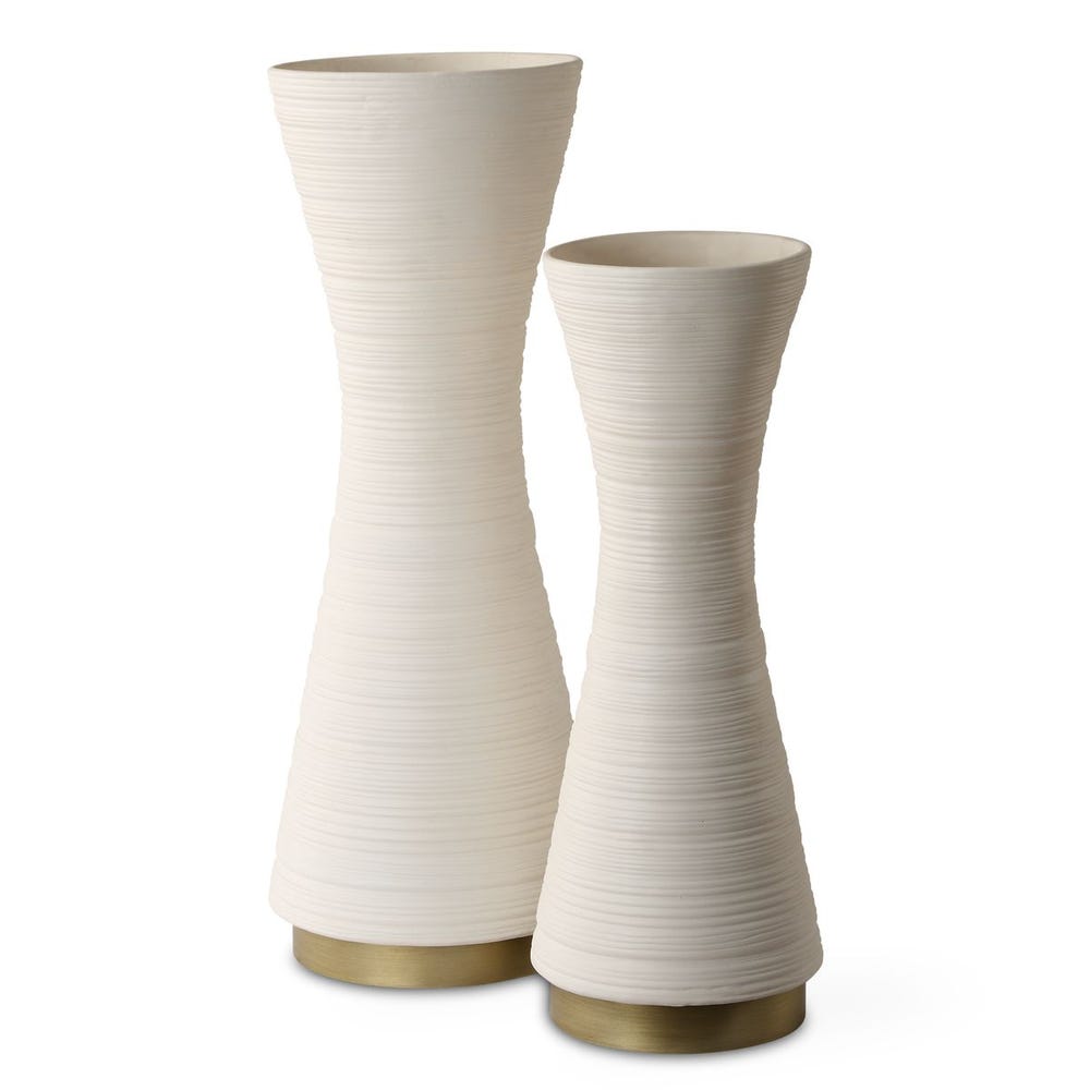White Ribbed Ceramic Vase Set of Two