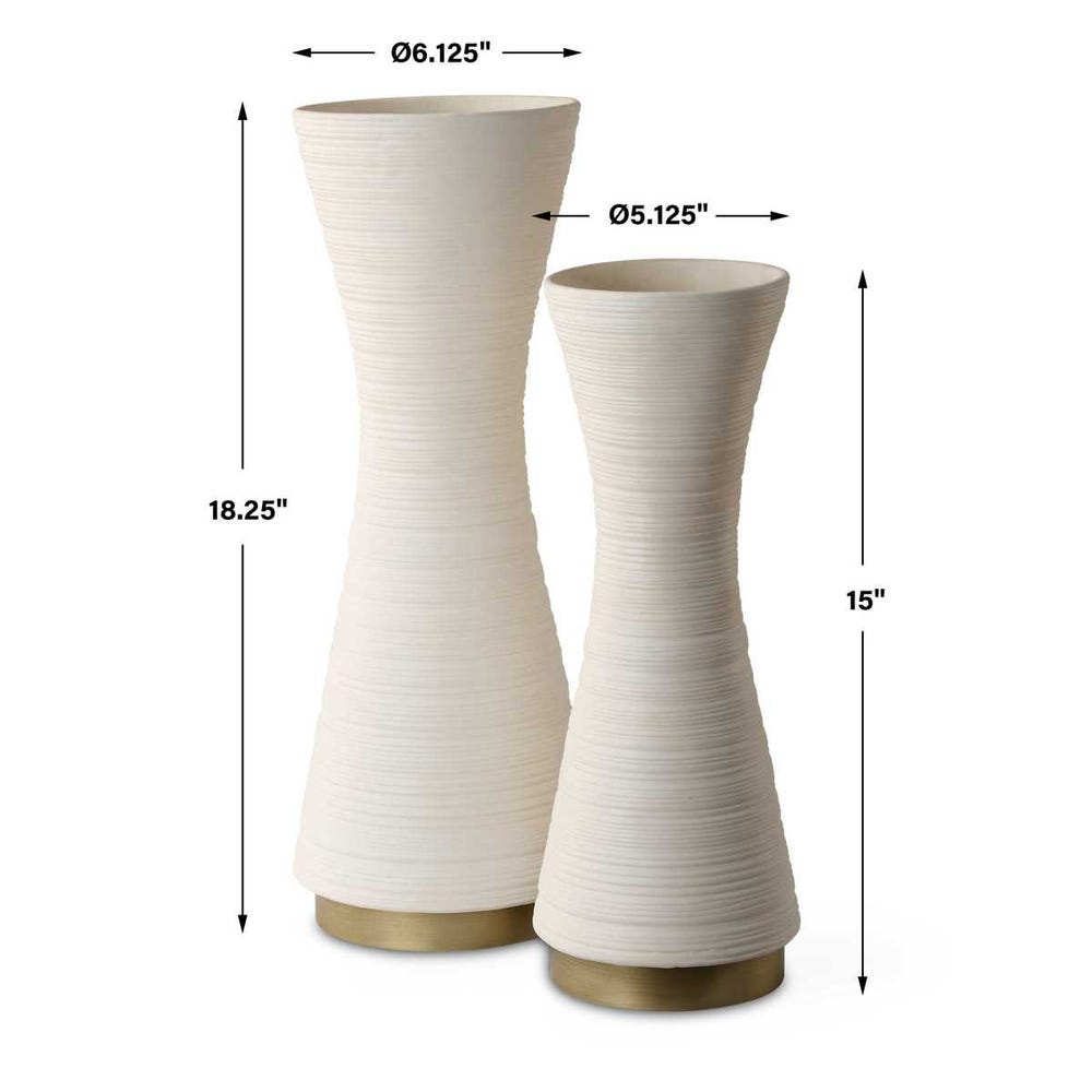 White Ribbed Ceramic Vase Set of Two