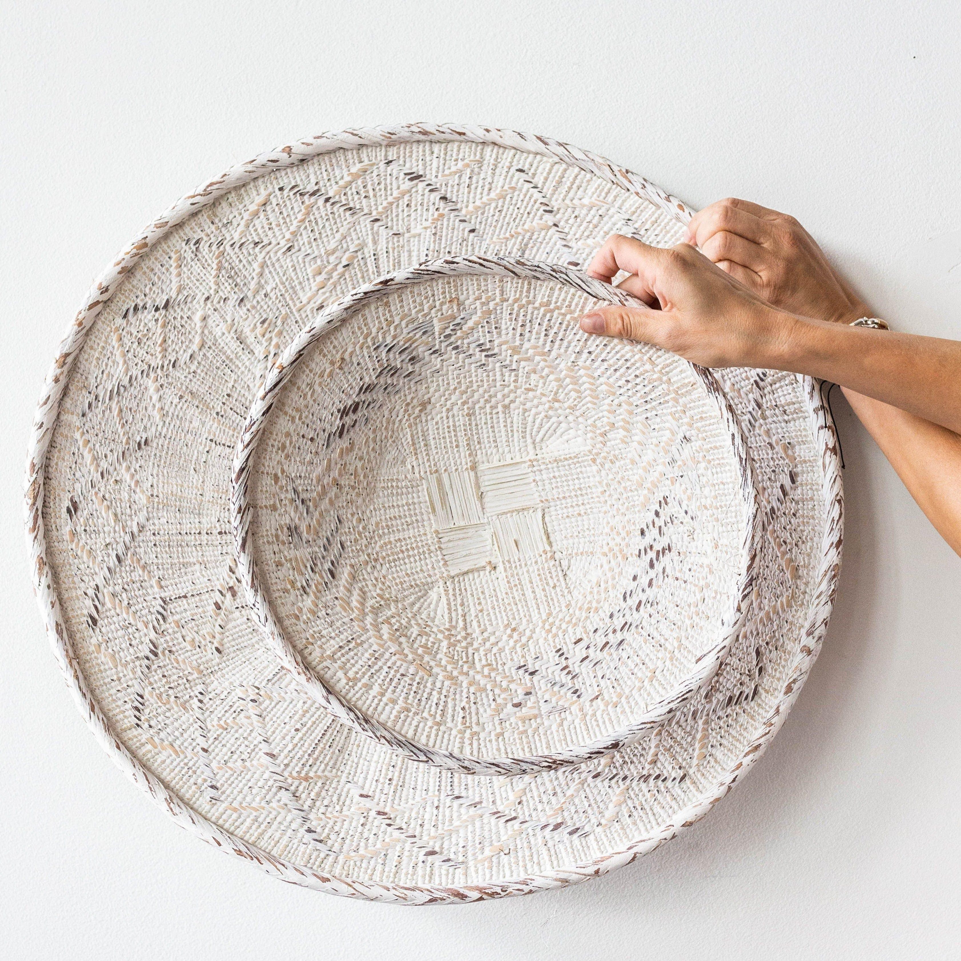 White Washed Handwoven Wall Basket