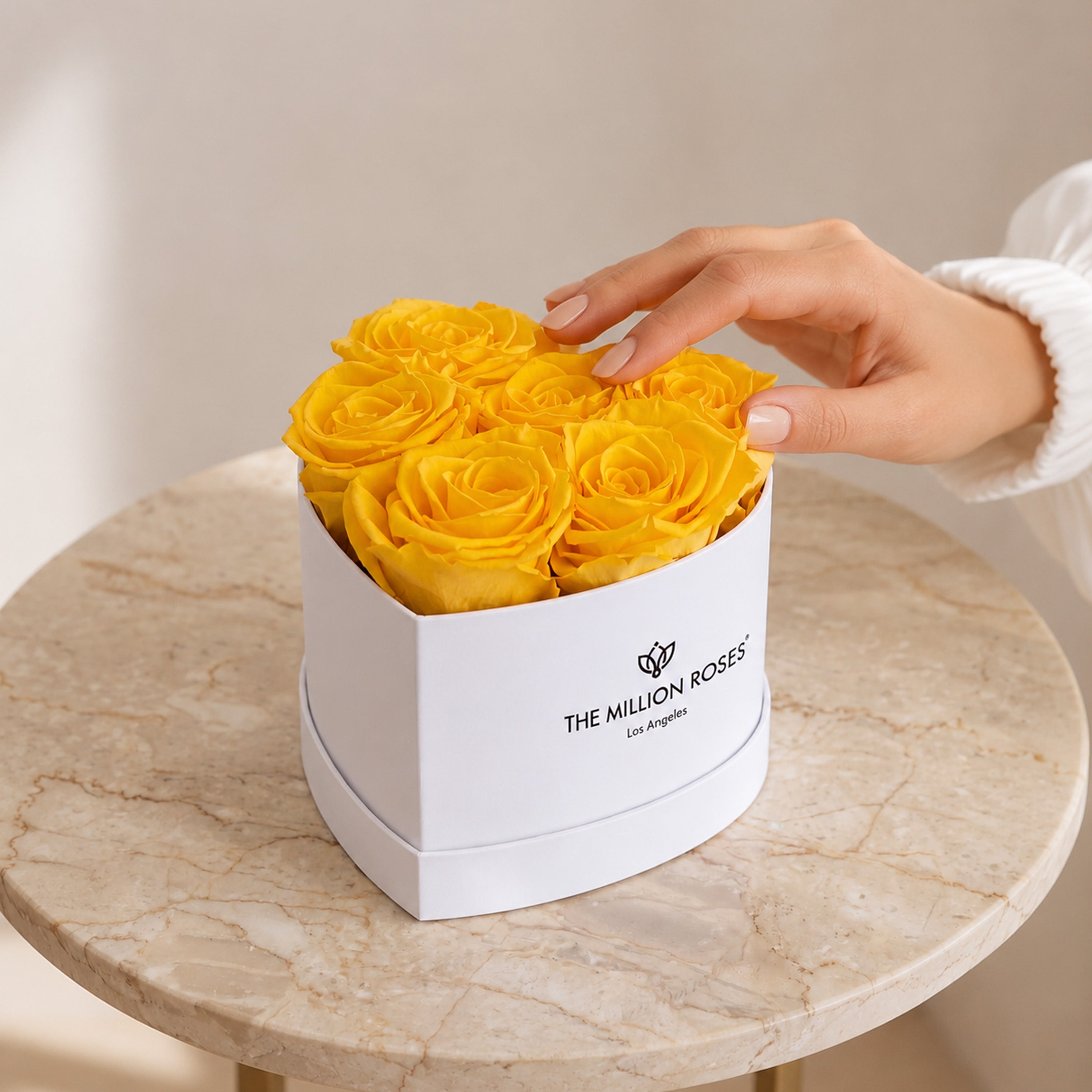 Baby Heart White Box | Yellow Roses