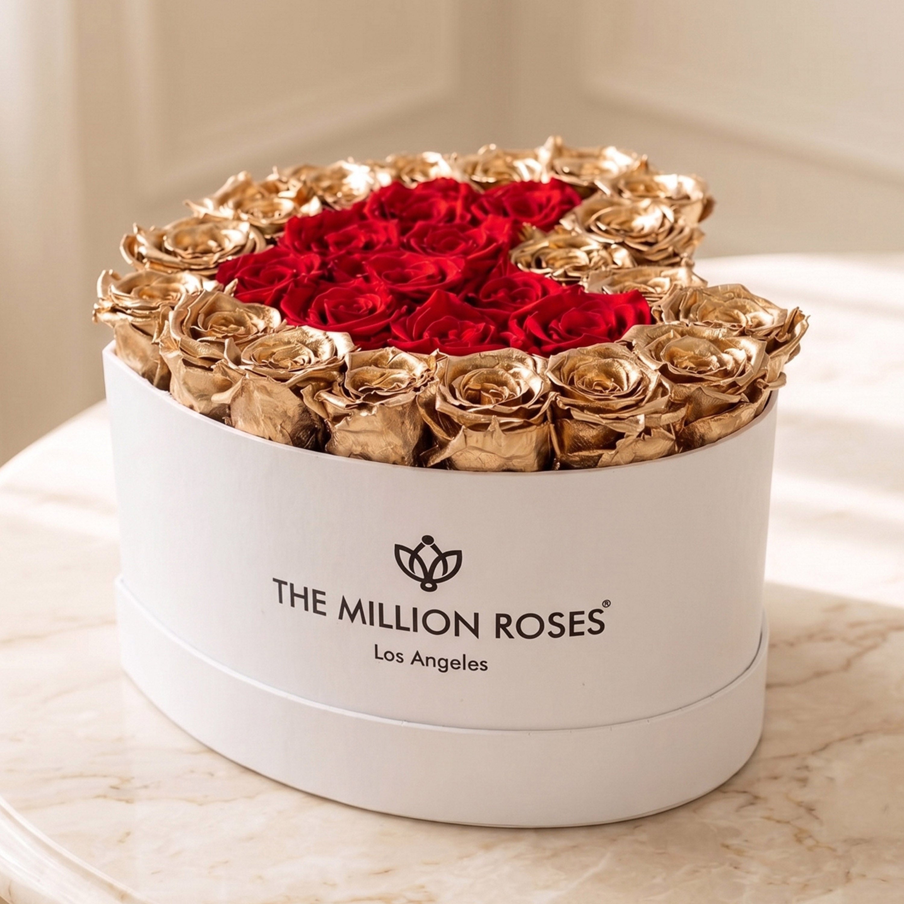 Heart White Box | 24K Gold & Red Roses