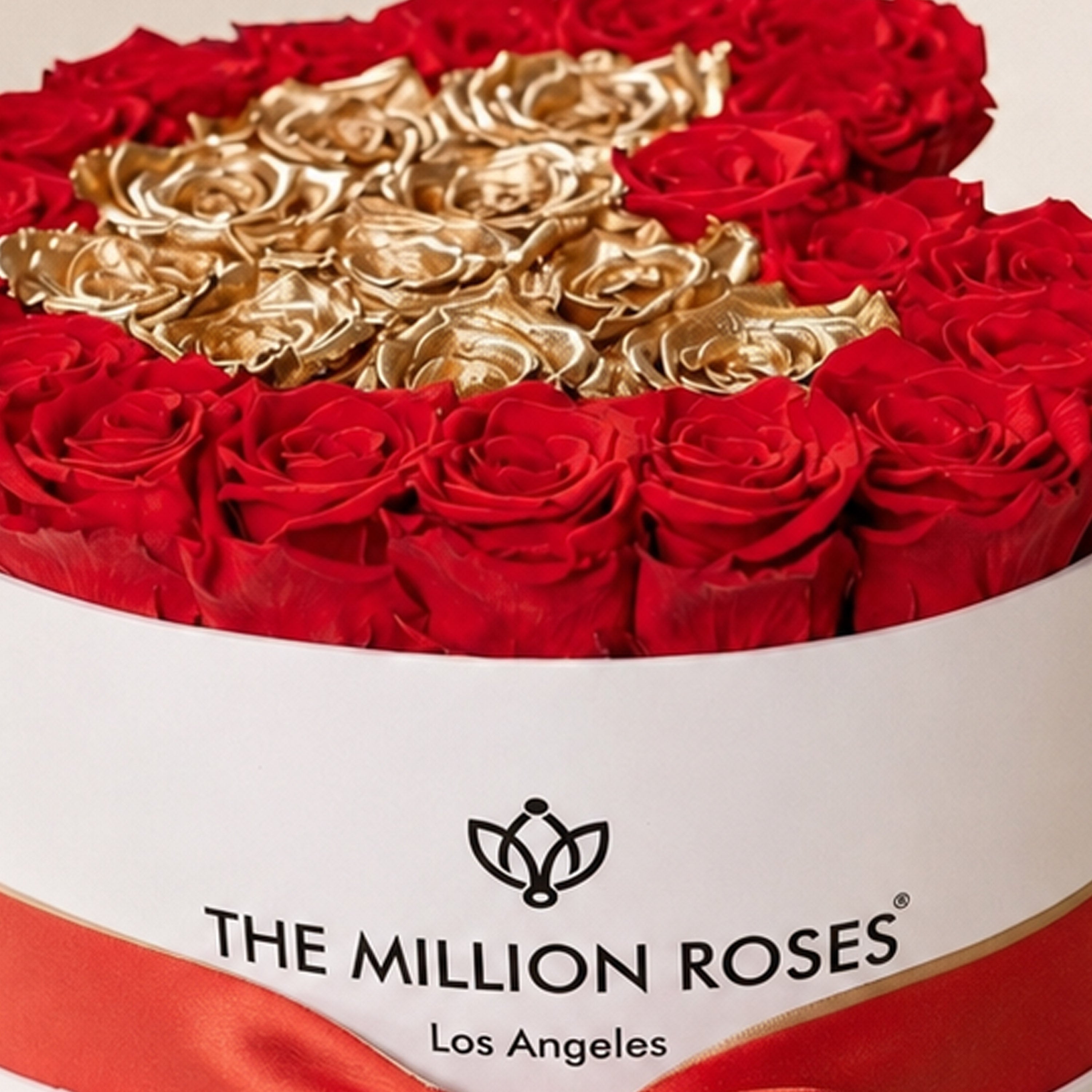 Heart White Box | Red & Gold Roses