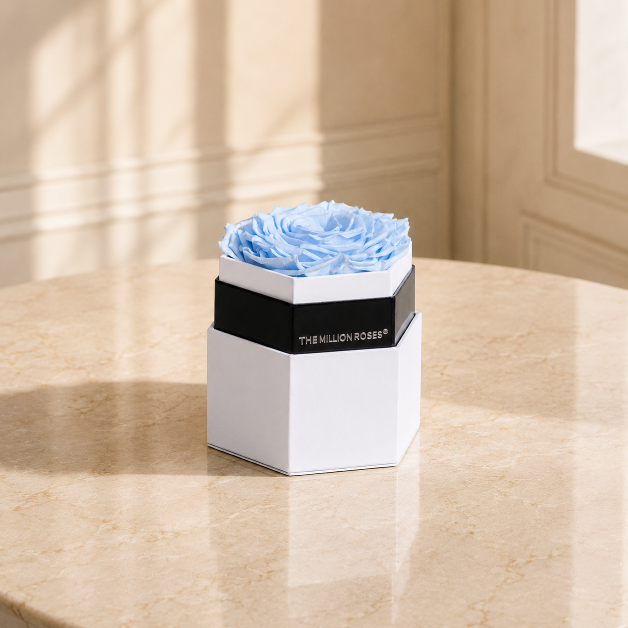 One in a Million™ White Hexagon Box | Light Blue Rose