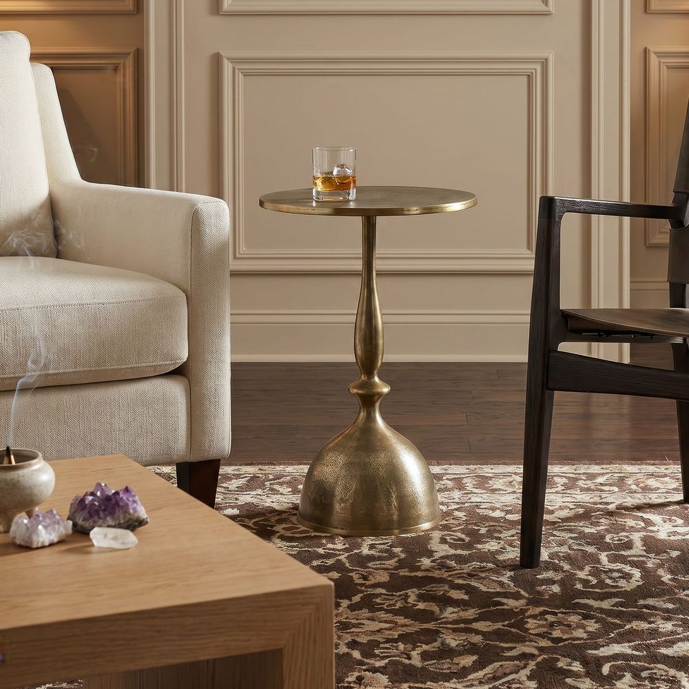 Winslow Sculptural Old Brass Pedestal Accent Table