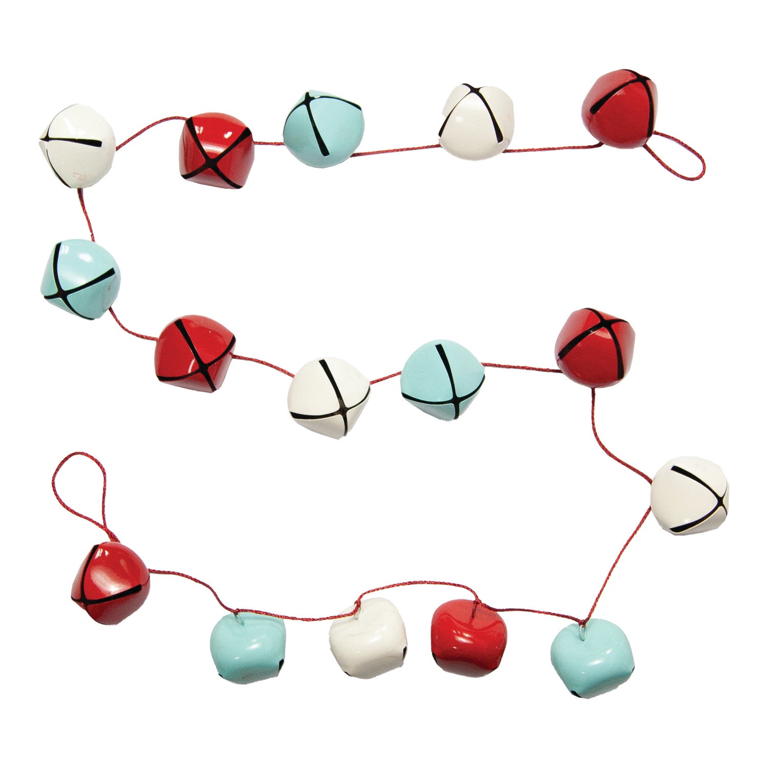 72"L x 2"H Metal Jingle Bell Garland, Red, Blue & White
