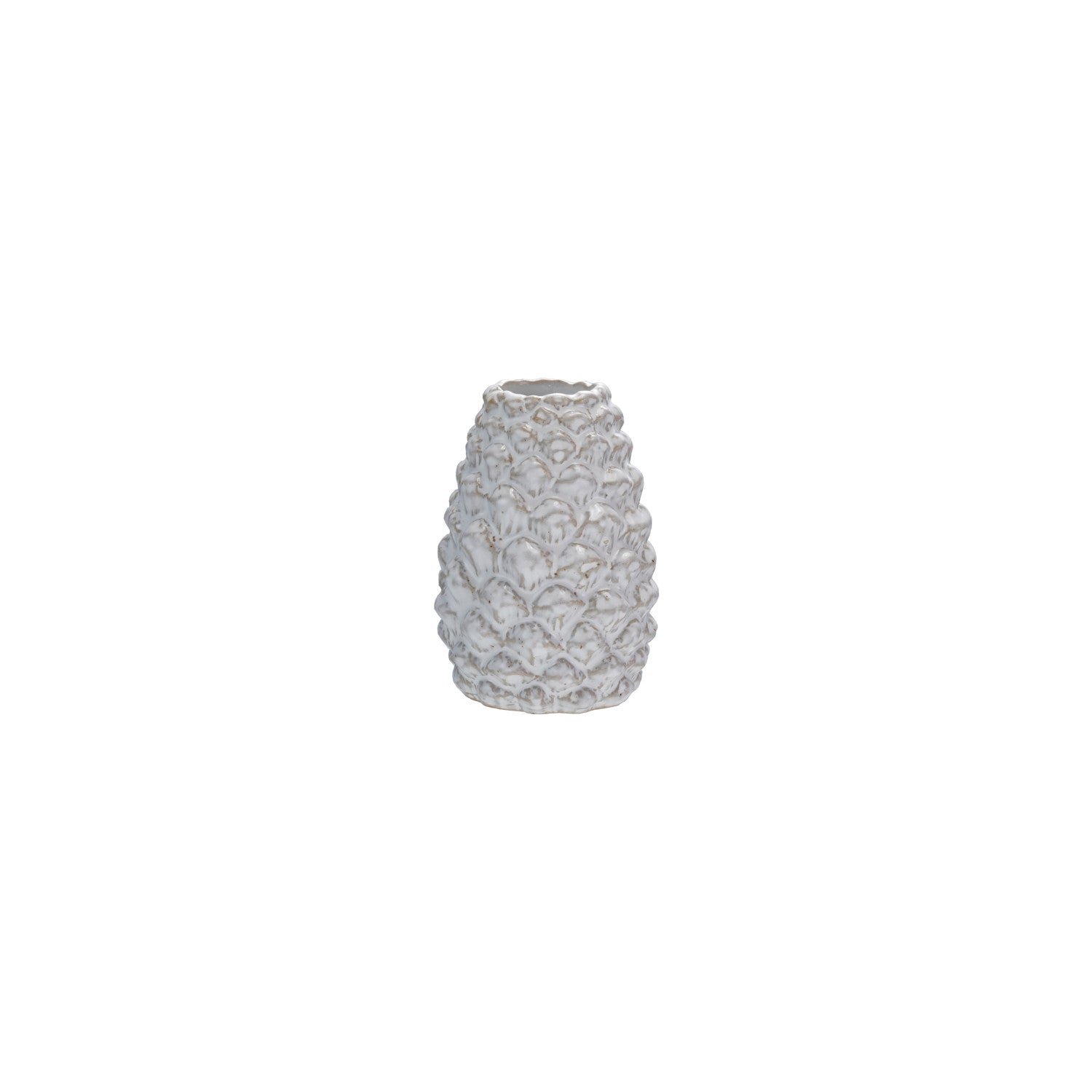Stoneware Pinecone Shaped Taper Holder, White (Each Will Vary)