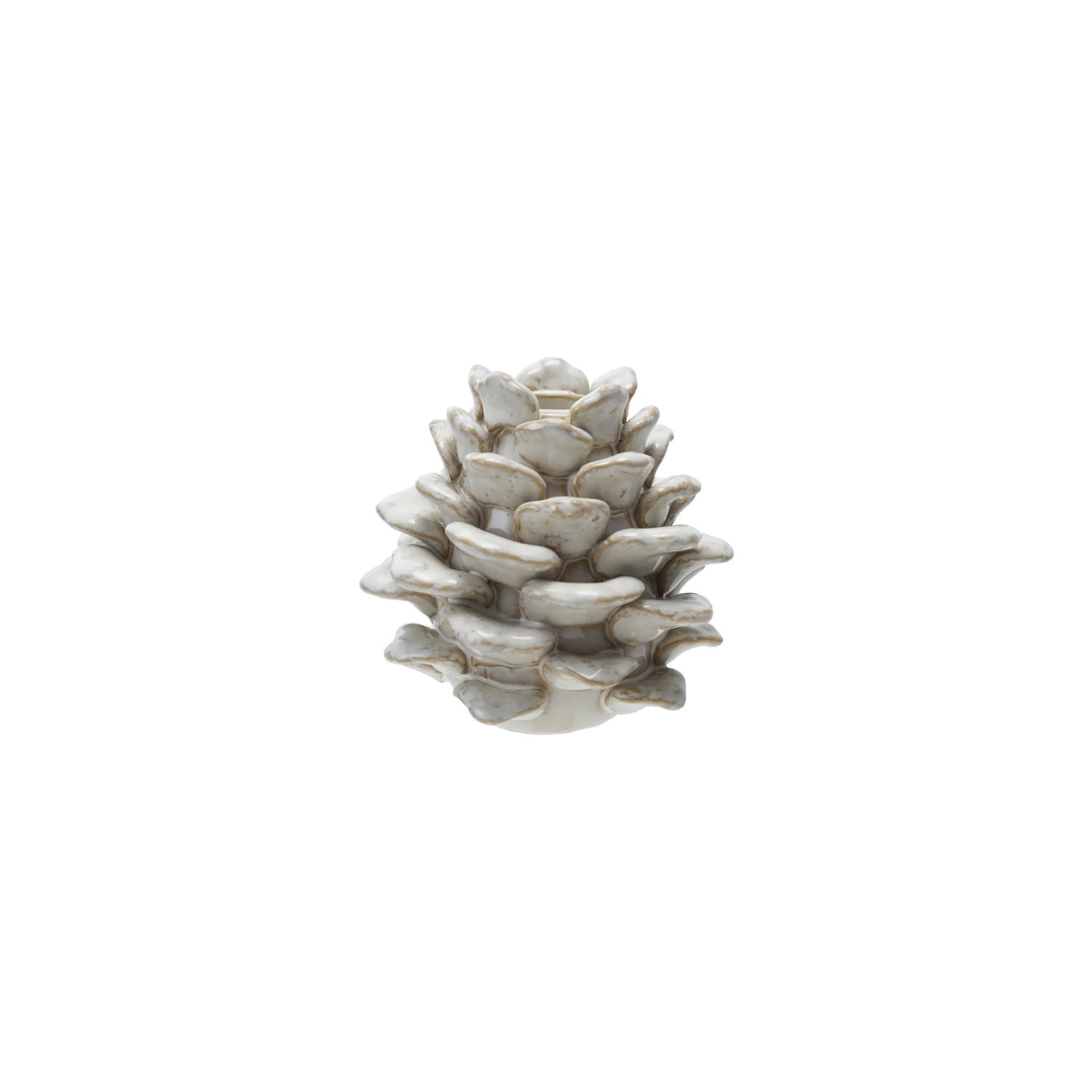 Stoneware Pinecone Shaped Taper Holder, Reactive Glaze, Cream Color