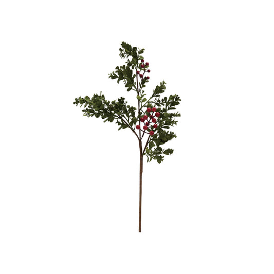 26"H Faux Boxwood Stem with Red Berries