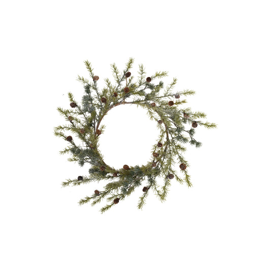 23-1/2" Round Faux Wreath with Pinecones, Frost Finish