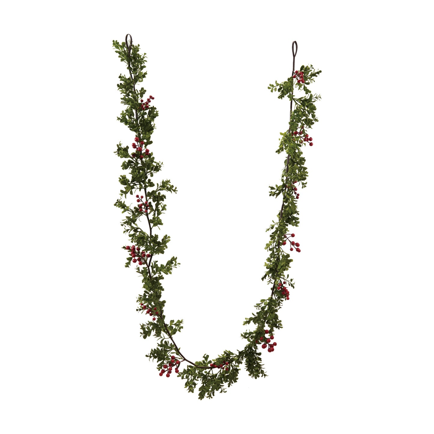 108"L x 6"H Faux Boxwood Garland with Red Berries