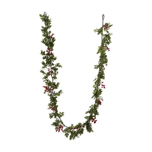 108"L x 6"H Faux Boxwood Garland with Red Berries