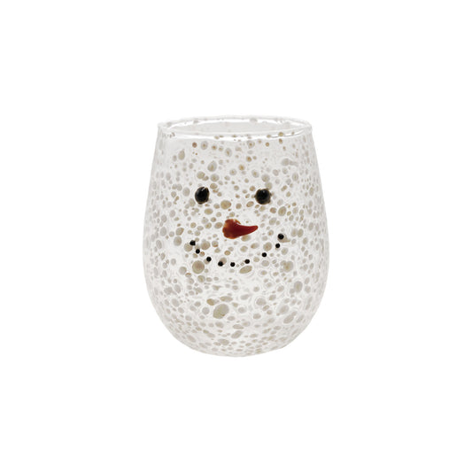 12 oz. Stemless Confetti Wine Glass with Snowman Face