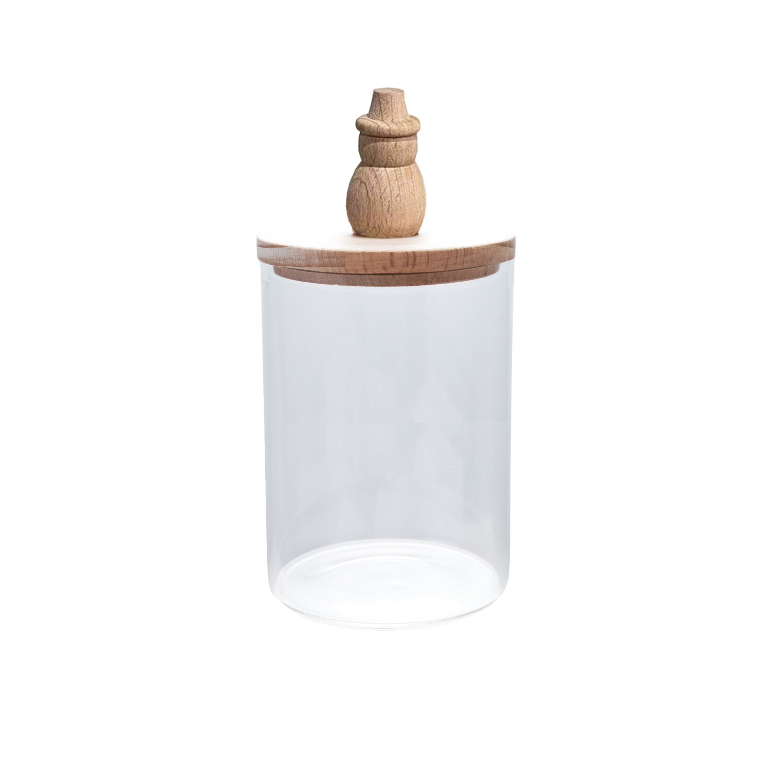 4" Round x 8"H Glass Canister with Wood Lid & Snowman Knob