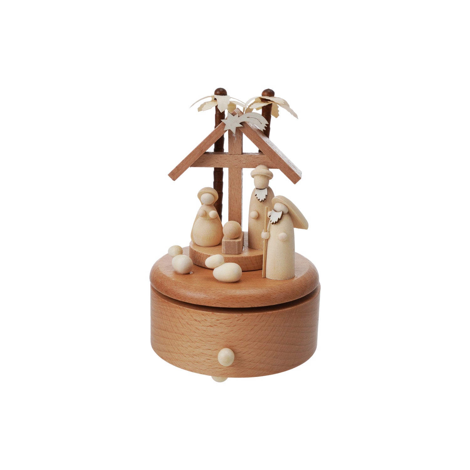 Wood Wind-Up Nativity Music Box, Plays "Oh Holy Night"