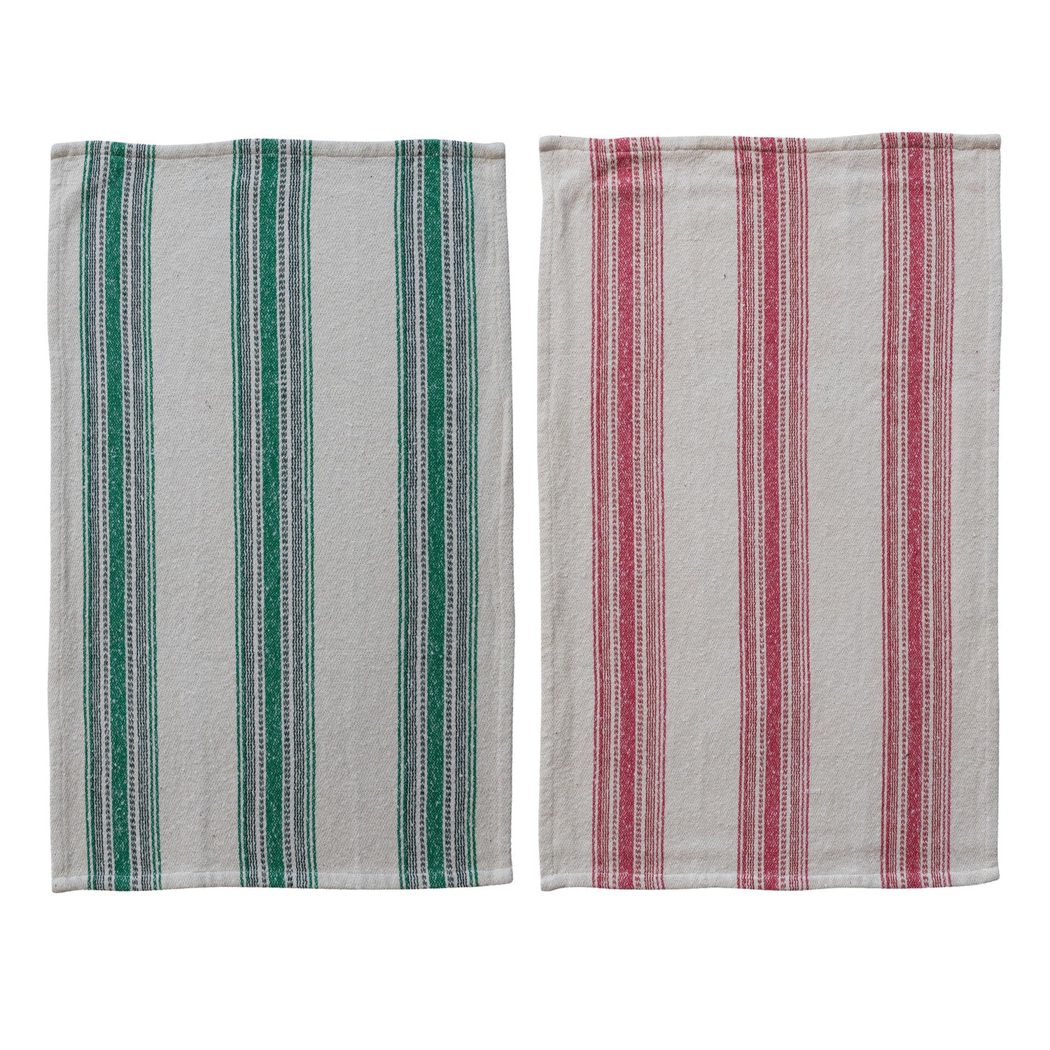 Woven Cotton Flour Sack Tea Towel with Stripes, 2 Colors