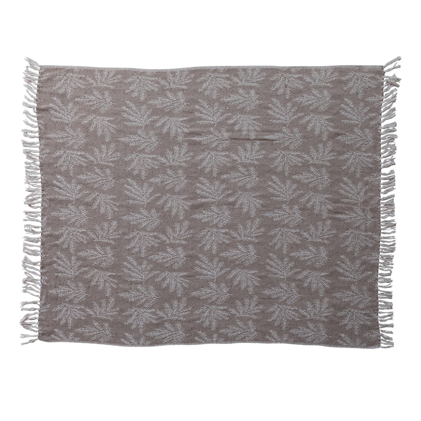 Woven Recycled Jacquard Blend Reversible Throw with Botanicals & Fringe
