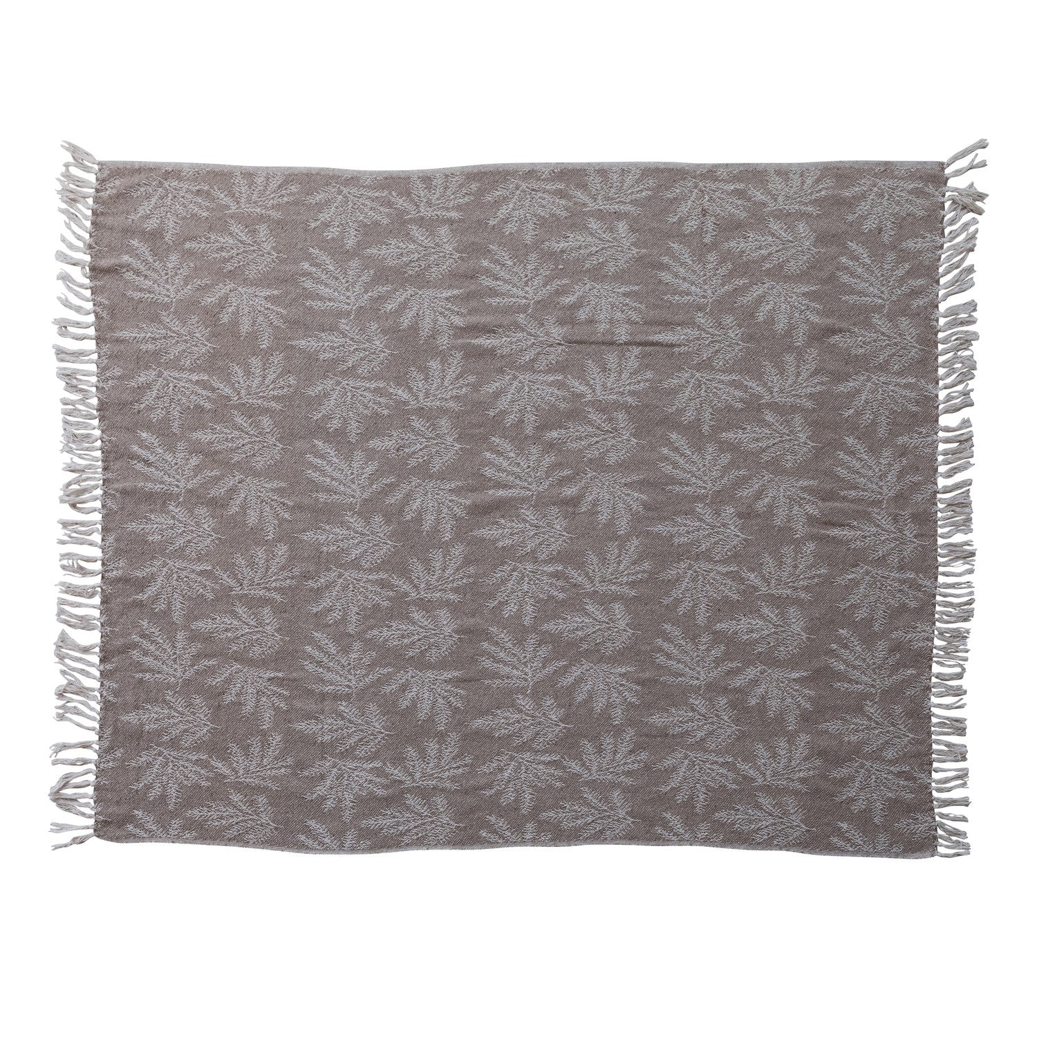 Woven Recycled Jacquard Blend Reversible Throw with Botanicals & Fringe