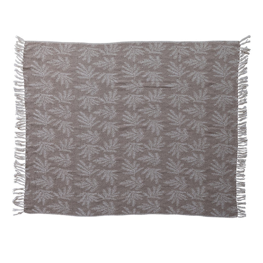 Woven Recycled Jacquard Blend Reversible Throw with Botanicals & Fringe