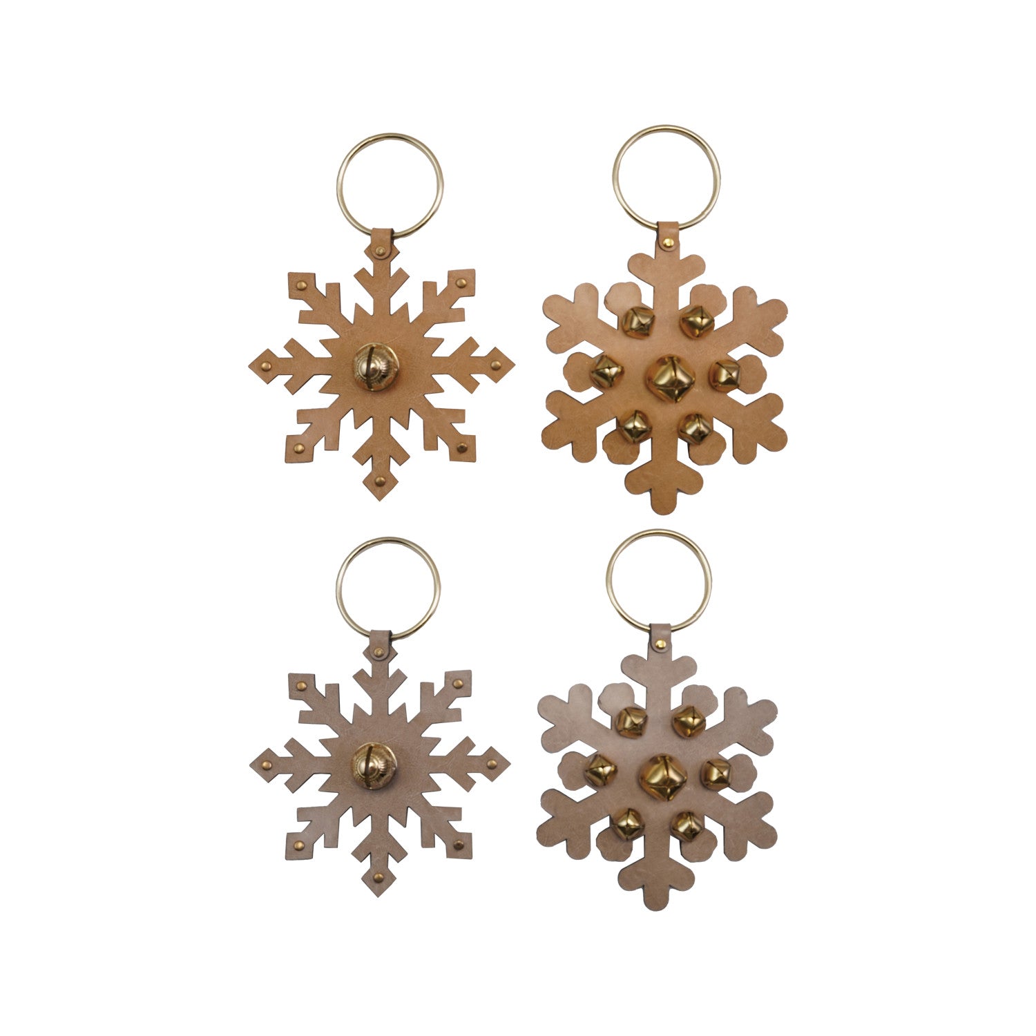 Leather Snowflake Door Hanger with Jingle Bells, 2 Colors, 2 Styles