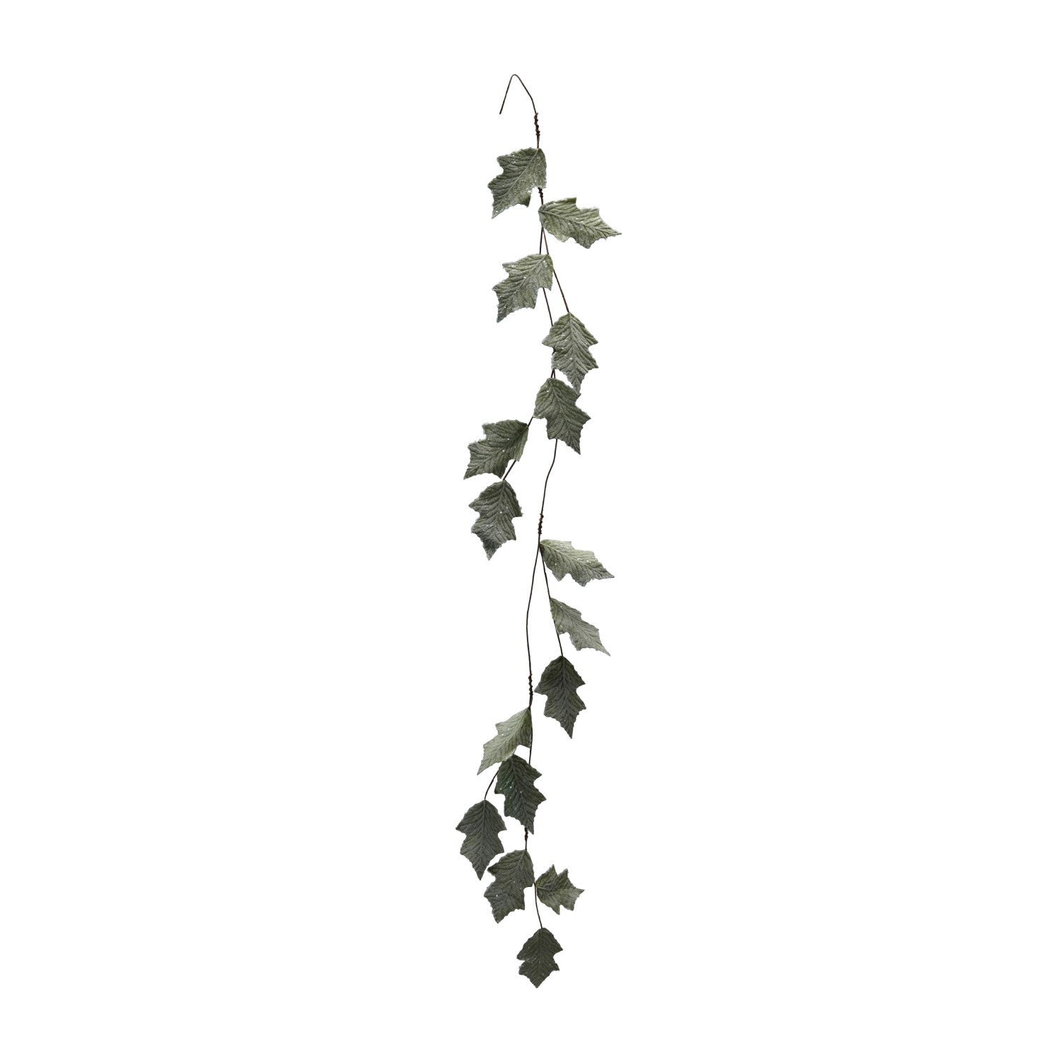 72"L x 6"H Faux Leaf Garland with Glitter, Ice Finish, Mint Color