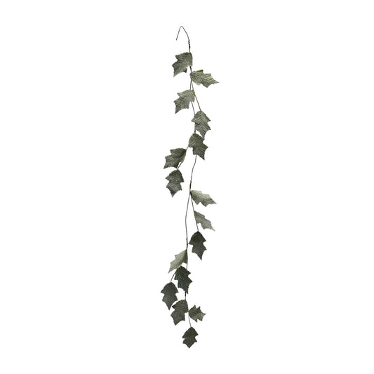 72"L x 6"H Faux Leaf Garland with Glitter, Ice Finish, Mint Color