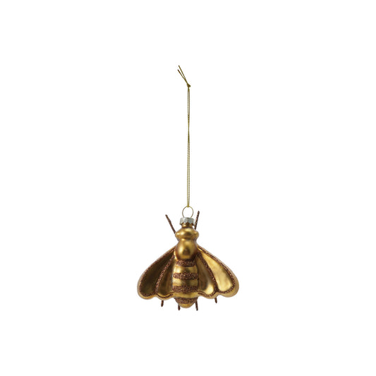 2-3/4"W x 2-3/4"H Glass Bee Ornament with Glitter, Gold Finish