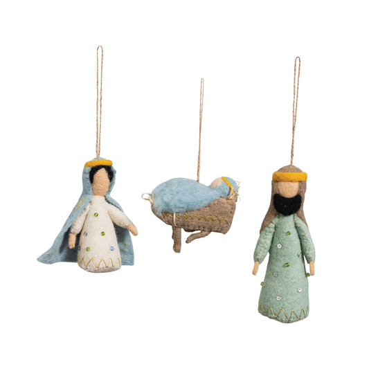 Handmade Wool Felt Ornament with Metallic Thread Embroidery, 3 Styles ©