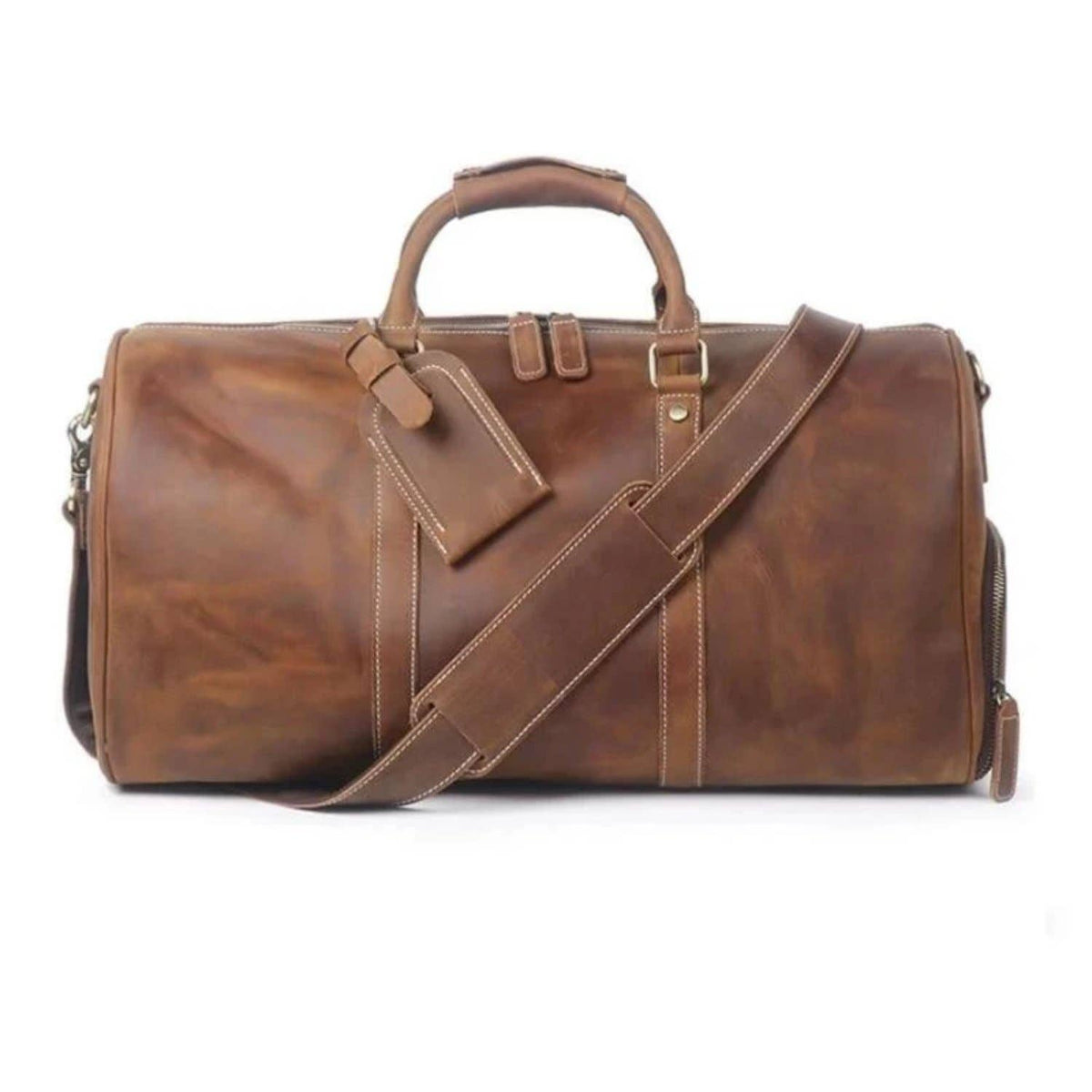 Large Leather Duffle Bag: Brown